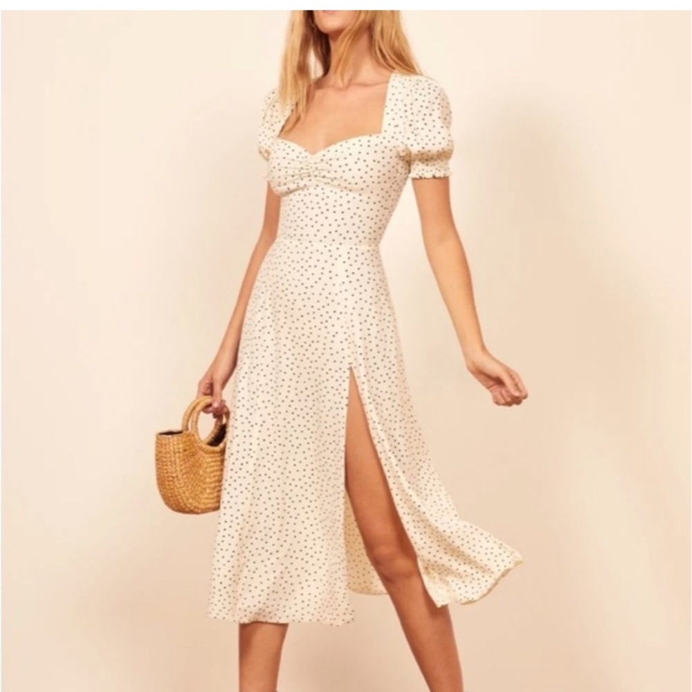 NWT Reformation polka dot Lacey Midi Dress in Pepper